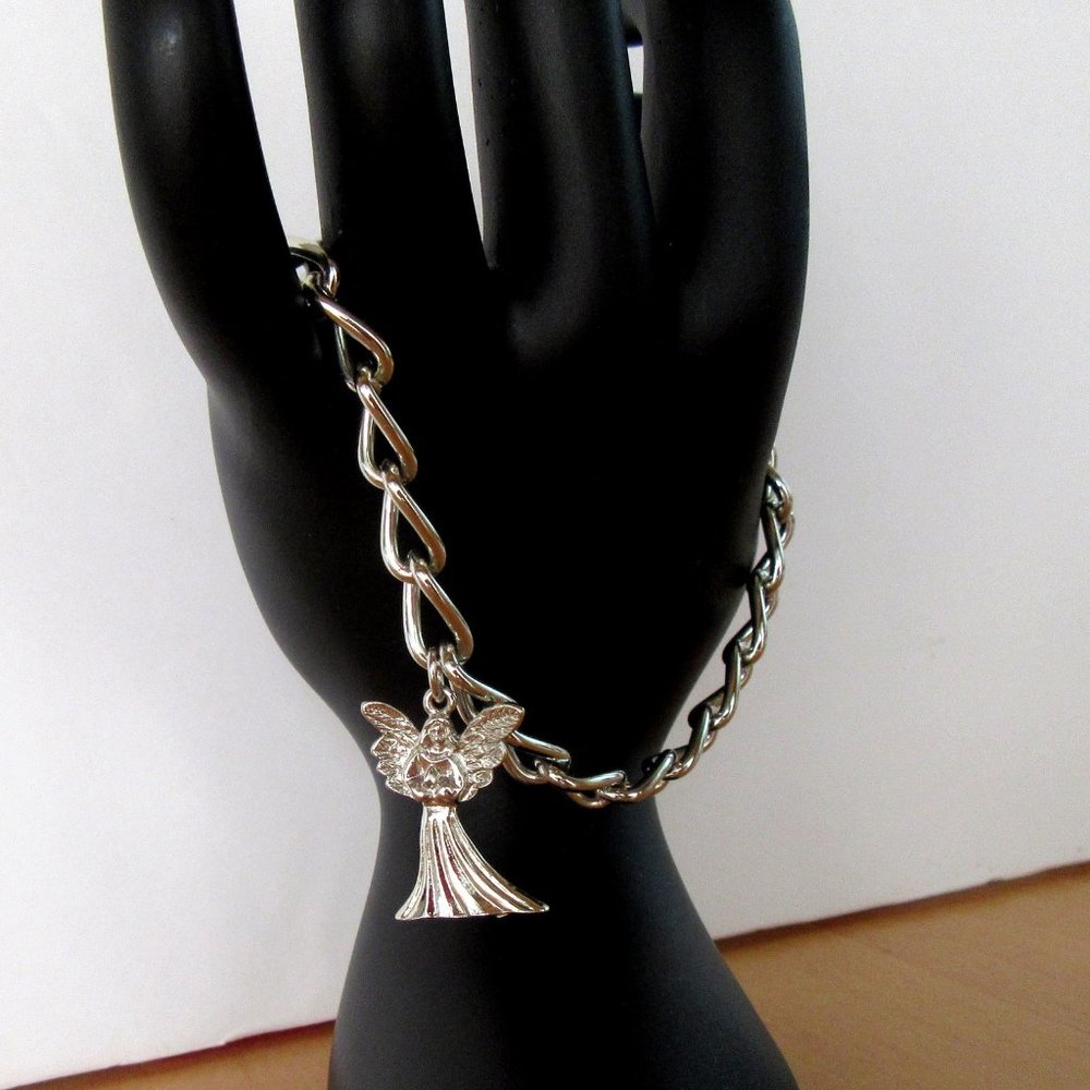 Silver tone link bracelet with Angel charm - 9"